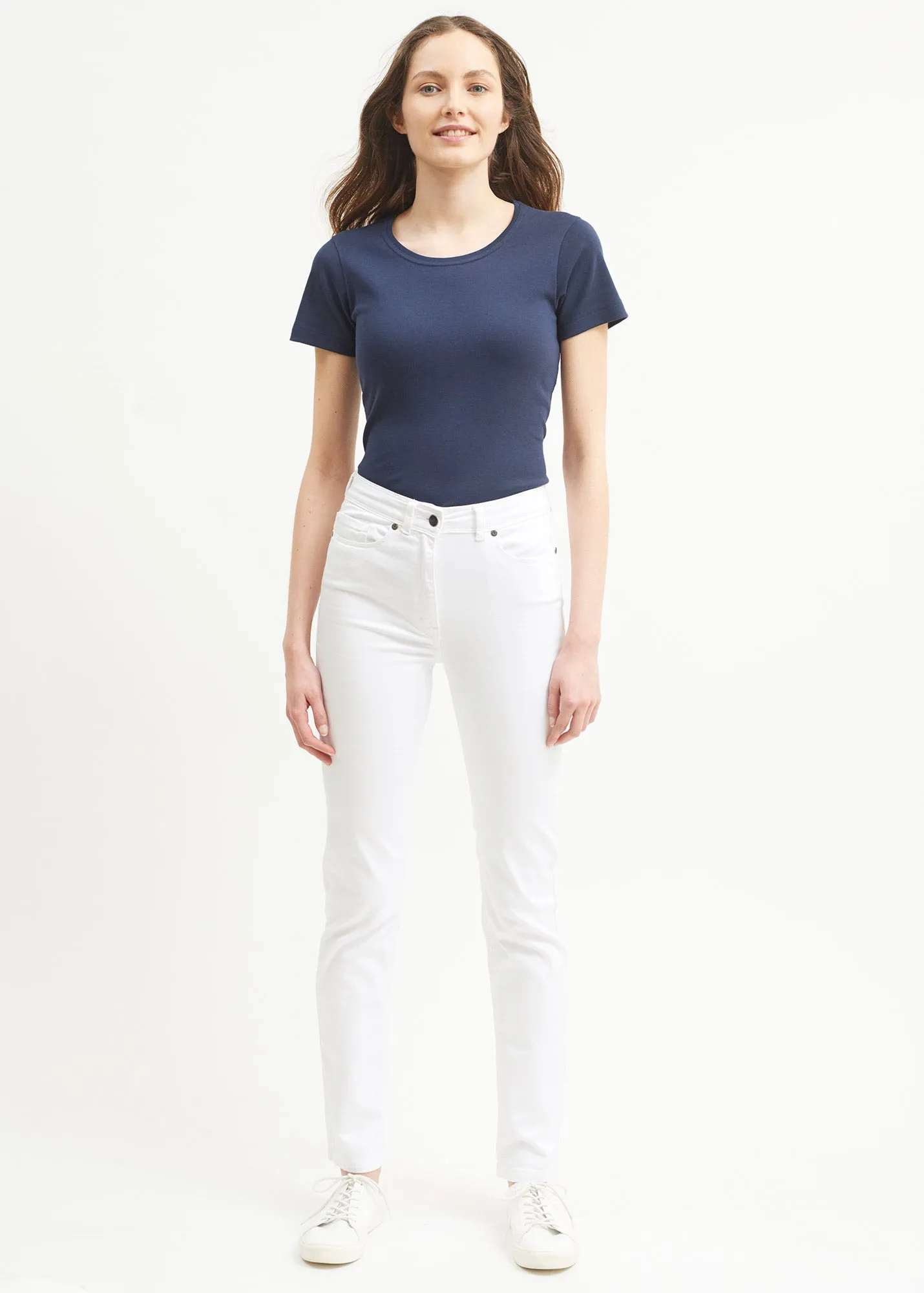 Mimosa high waist pants - slim fit, in stretch cotton (BLANC)