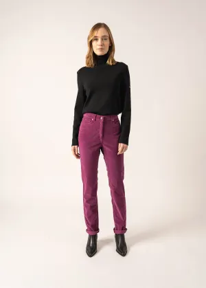 Mimosa pants - high waist, in striped velvet (PRUNE)