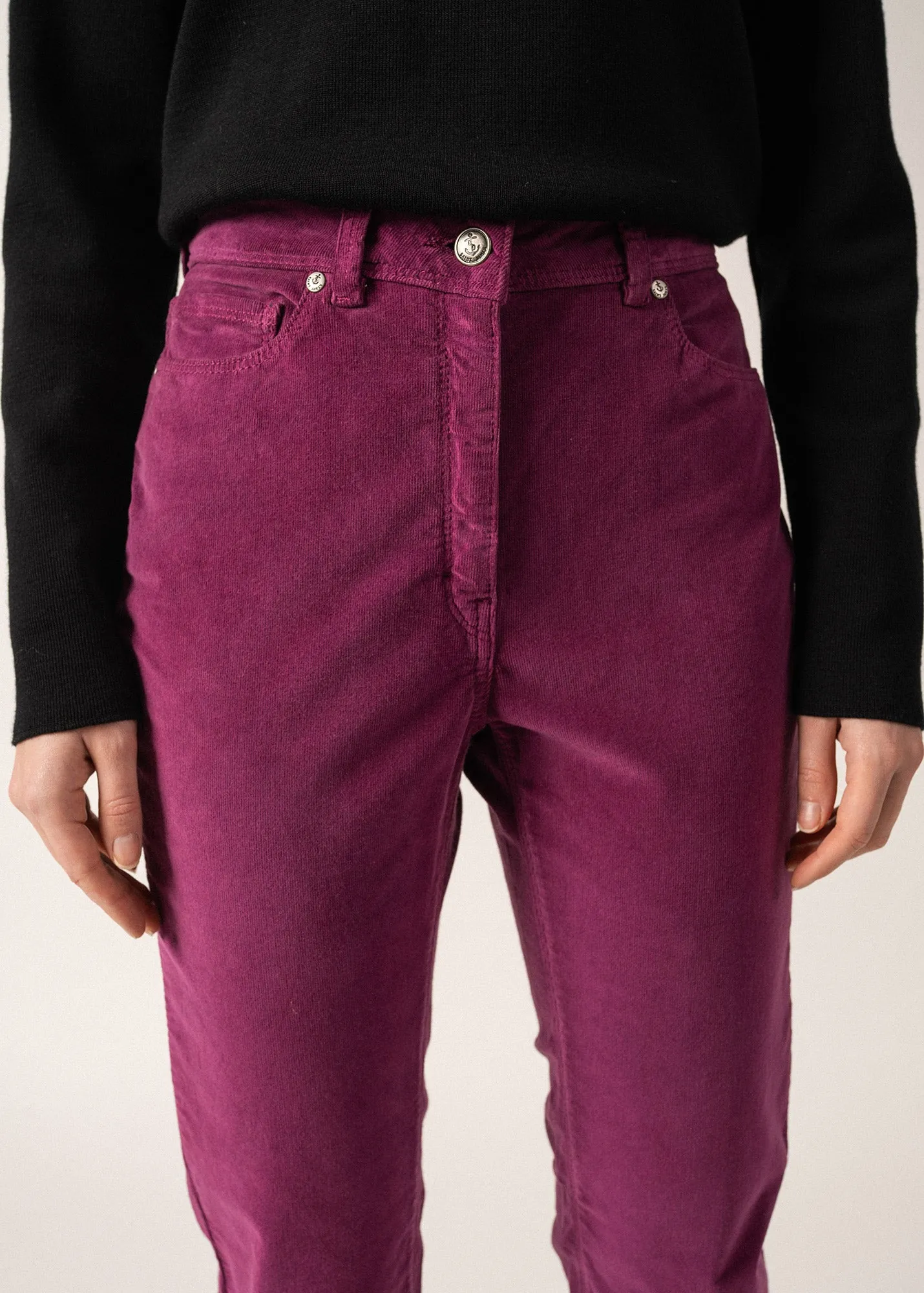 Mimosa pants - high waist, in striped velvet (PRUNE)