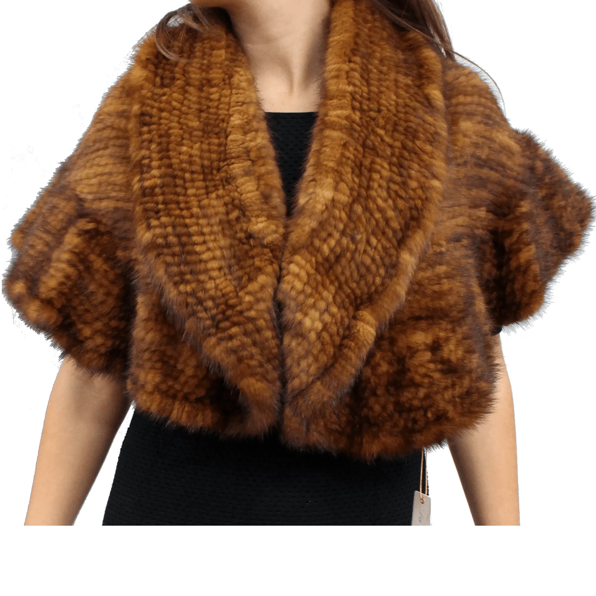 Mink Muffler with Ruffles and Hook Closures - Whiskey