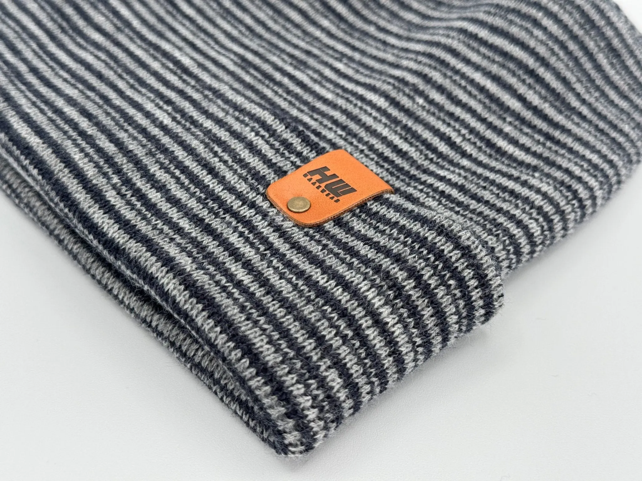 Modern Theta Stitch Contrast Cuffed Beanie (Patent Pending Design) Gray / Denim, Made in USA