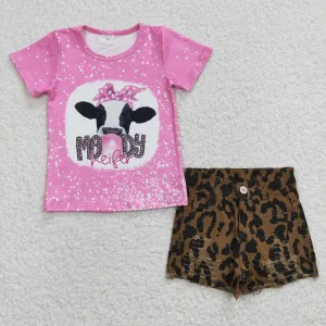 Moody T-shirts leopard denim shorts set GSSO0255