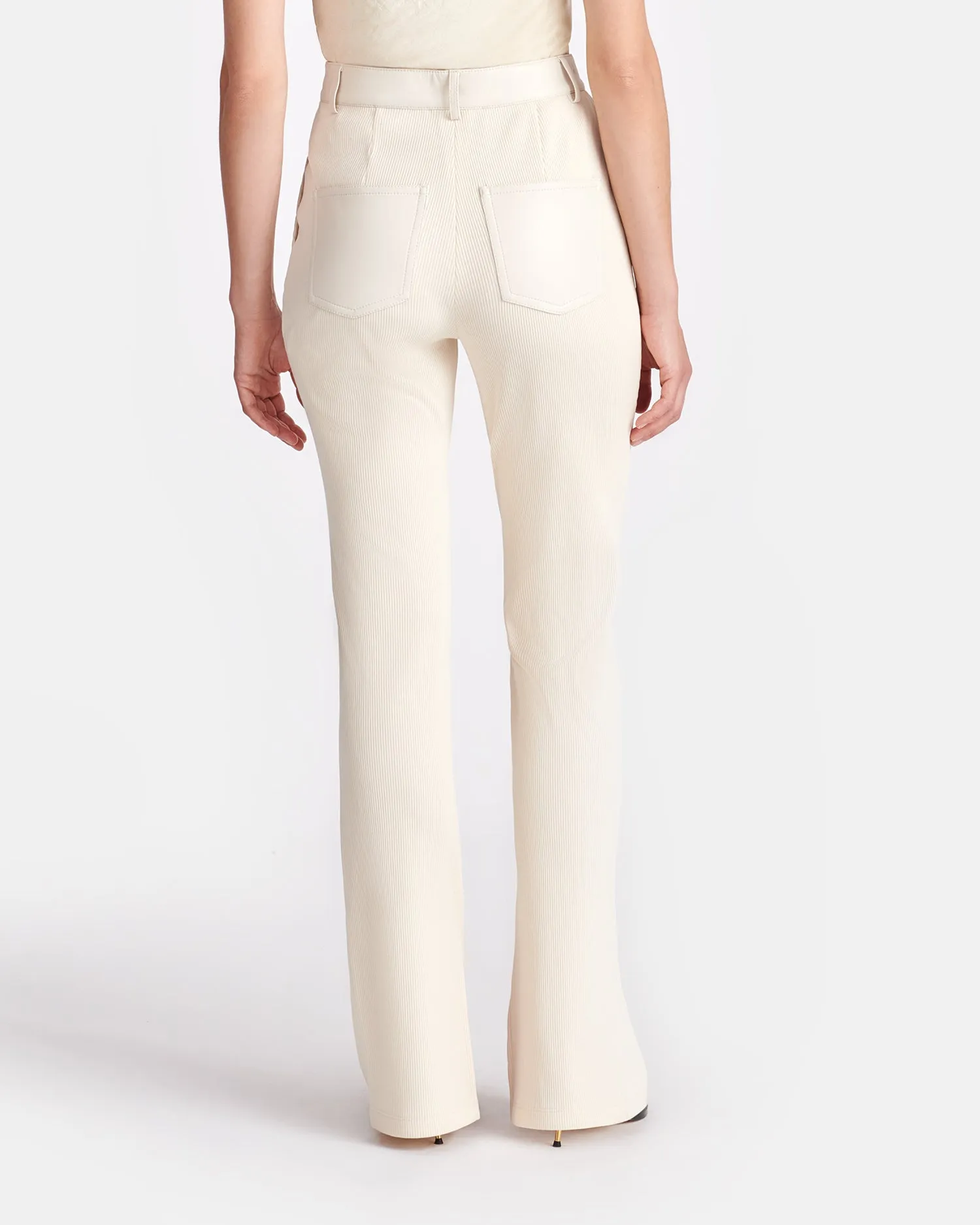 Mykas - Leather-Trimmed Ribbed-Jersey Pants - Creme