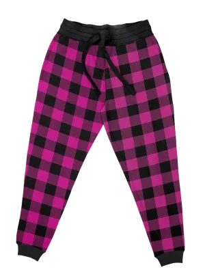 Neon Pink Black Plaid Unisex Joggers