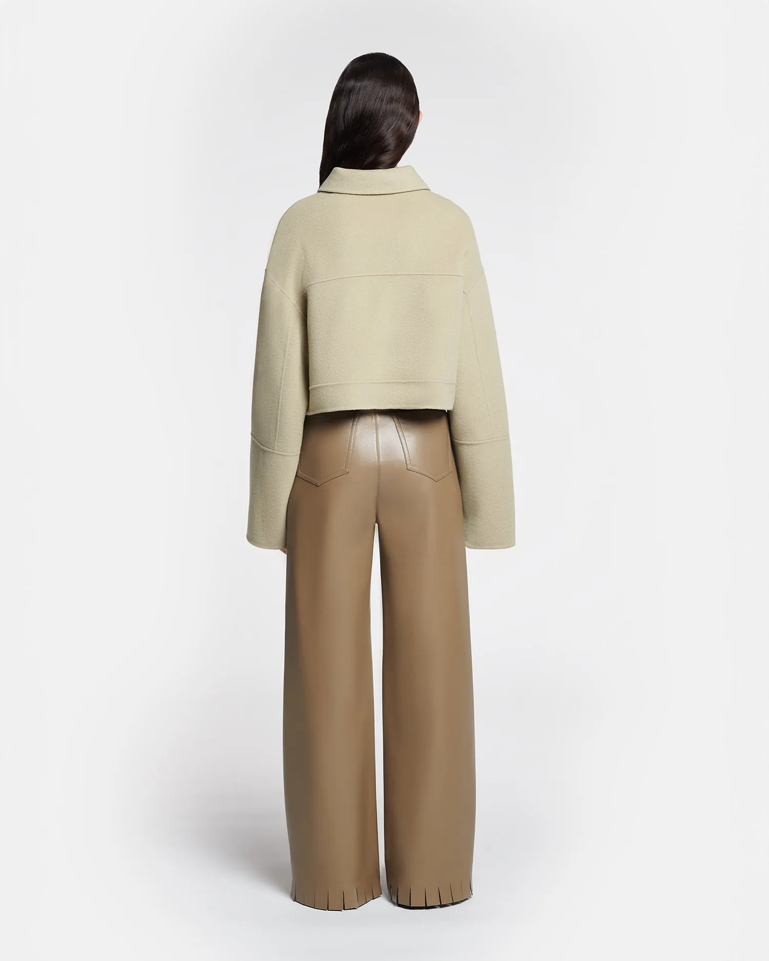 Nevelle - Cropped Double Wool And Silk Jacket - Pale Olive