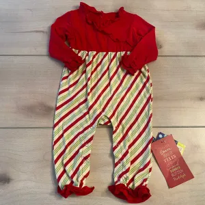 NEW Kickee Pants Candy Cane Stripe Kimono Ruffle Romper