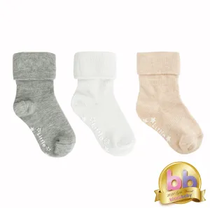 Non-Slip Stay On Baby and Toddler Socks - 3 Pack in White, Oat & Grey Marl