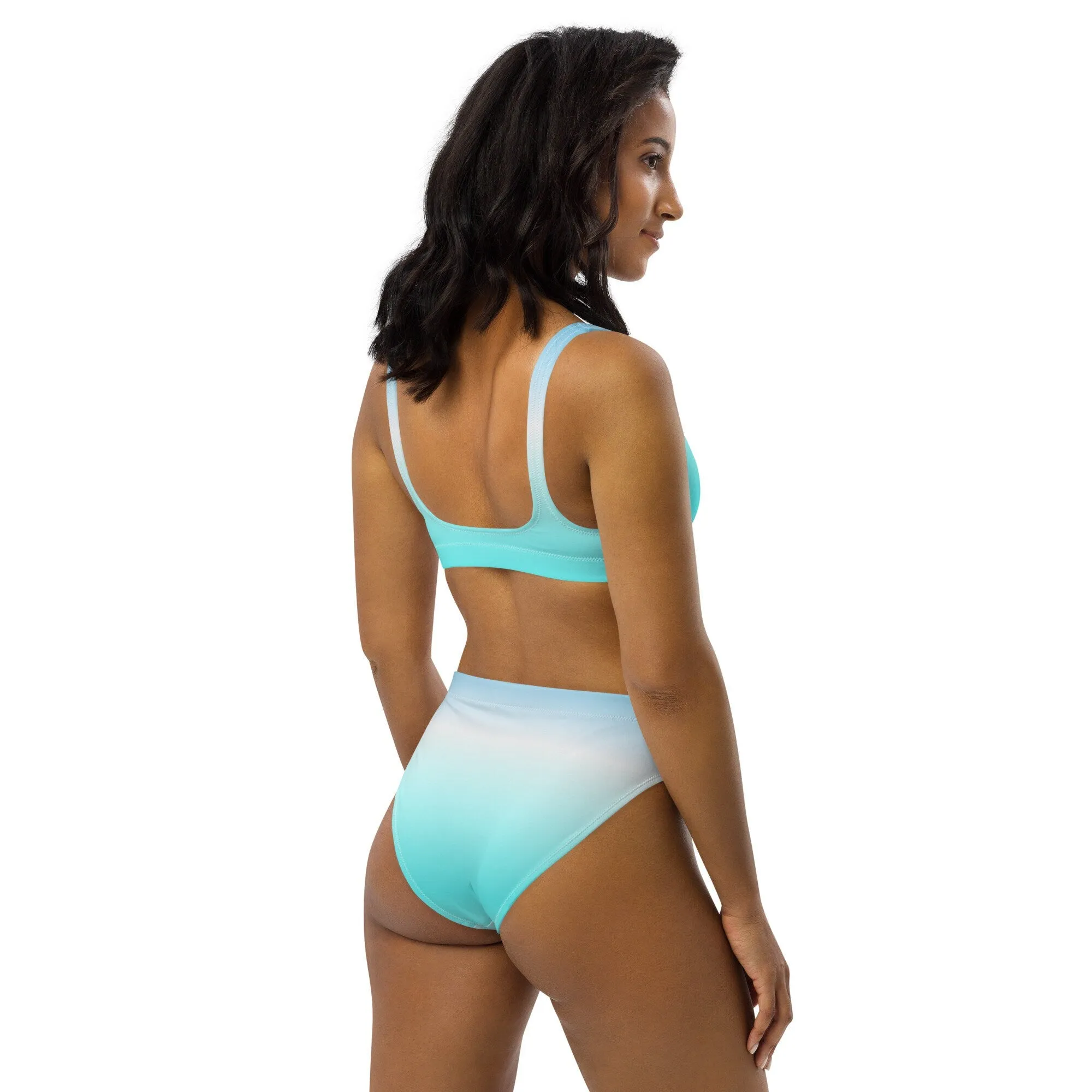 Ocean Blue Ombre Women's High Waist Bikini Swimsuit Set