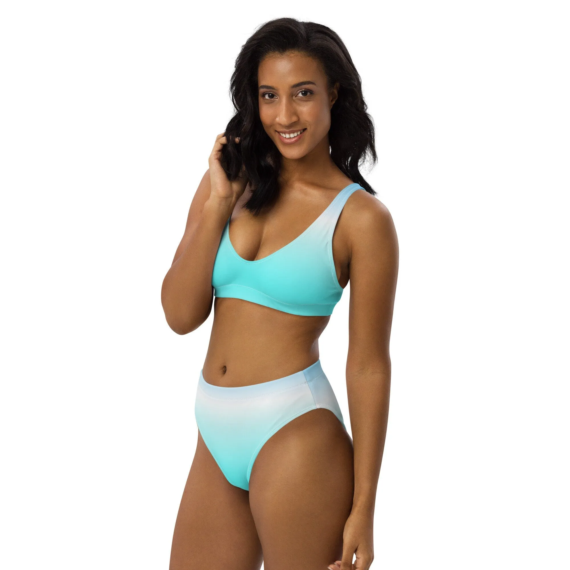 Ocean Blue Ombre Women's High Waist Bikini Swimsuit Set