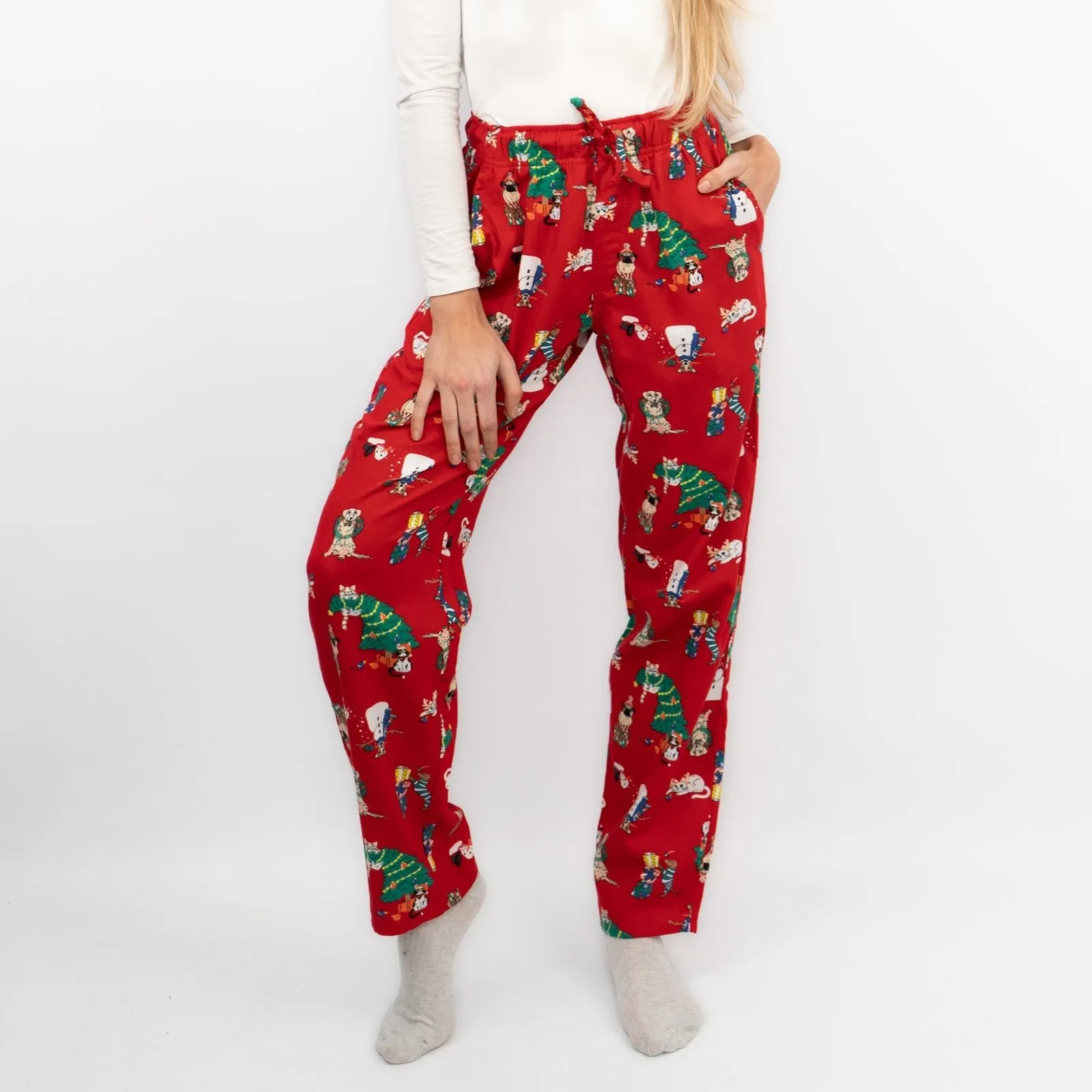 Old Navy Gap Womens Red Christmas Tree Pyjama Bottoms Elasticated Waist Trousers