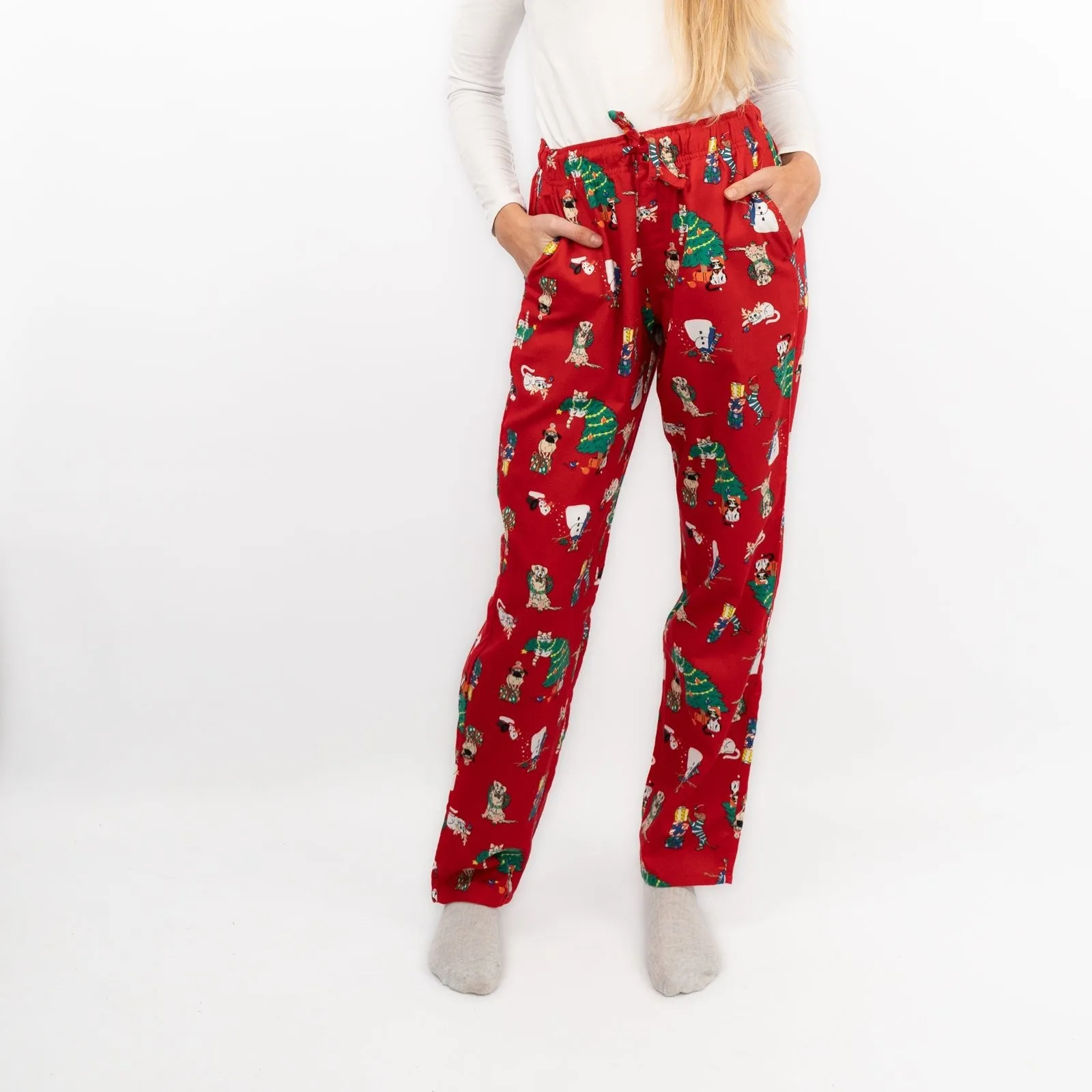 Old Navy Gap Womens Red Christmas Tree Pyjama Bottoms Elasticated Waist Trousers