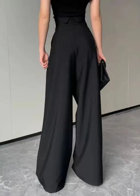 Original Design Black High Waist Cotton Wide Leg Pants Spring