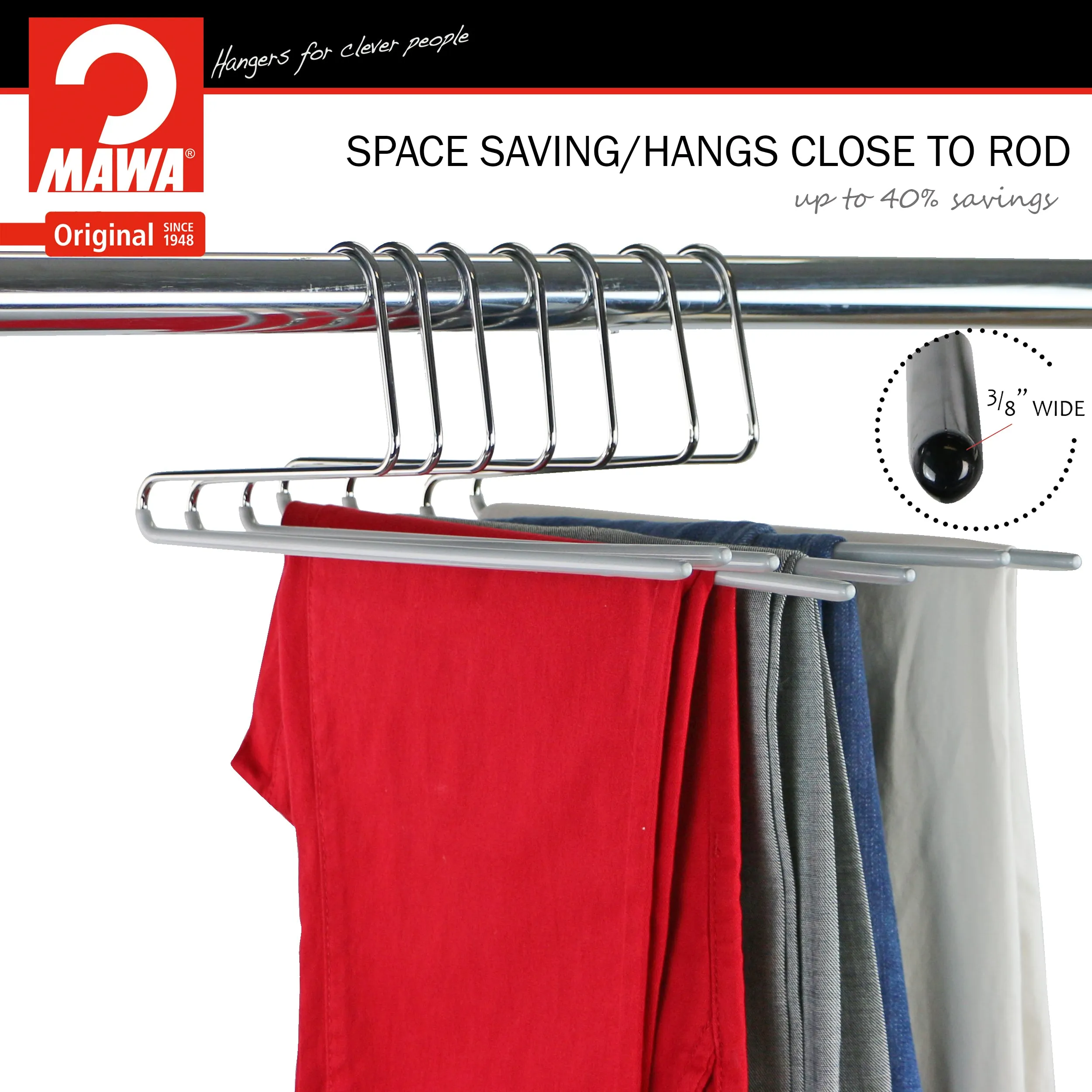 Pant Hanger with Grip Coating, Reverse Hook, KH-35U, Silver