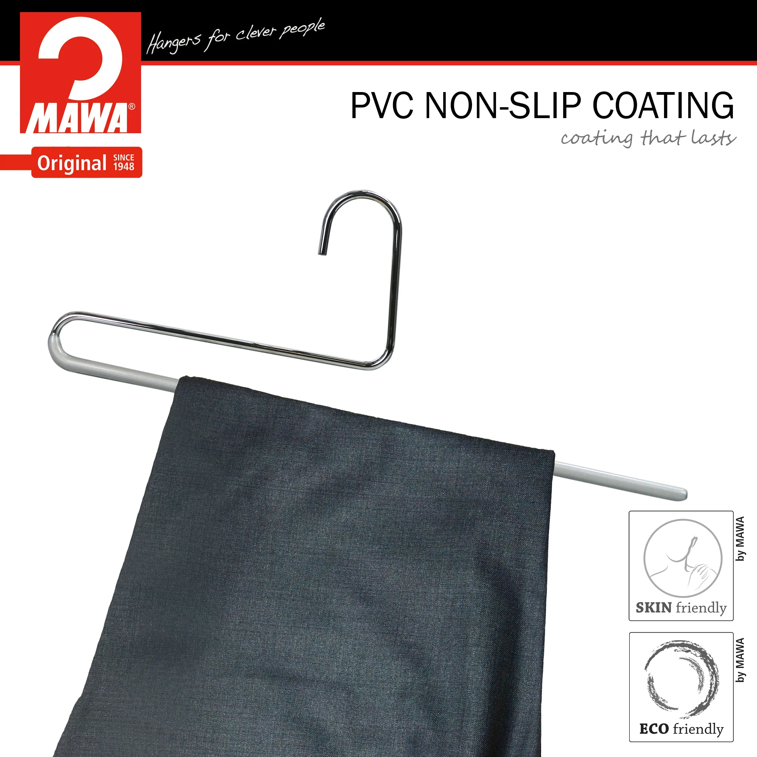 Pant Hanger with Grip Coating, Reverse Hook, KH-35U, Silver