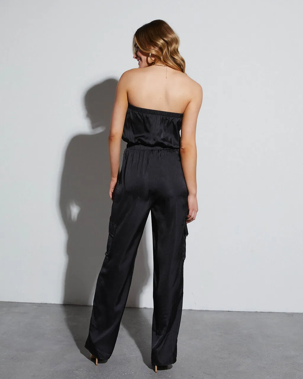 Parisa Strapless Satin Tie Waist Jumpsuit