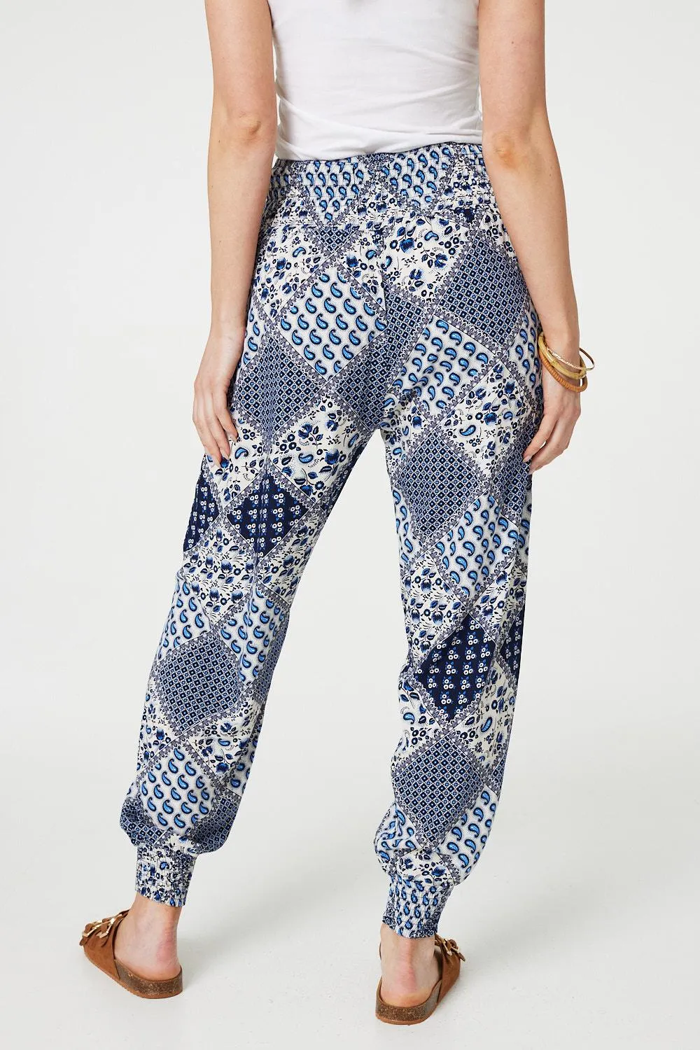 Patchwork Print High Waist Harem Pants