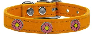 Pink Daisy Widget Genuine Leather Dog Collar Mandarin 22