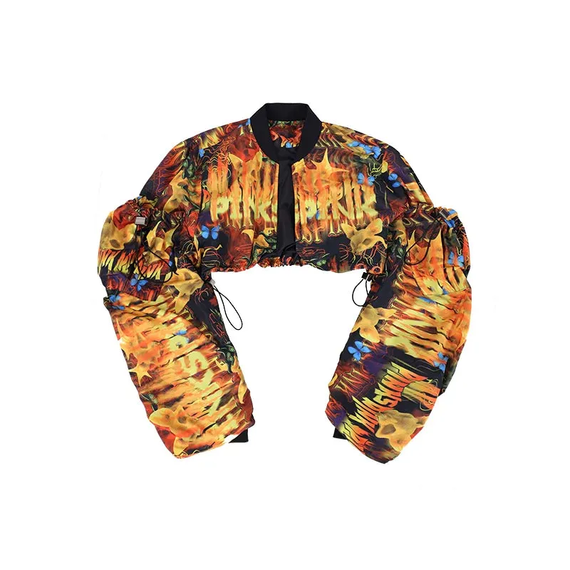 PINKSPINK Flame Graffiti Cropped Bomber Jacket - Multi-color