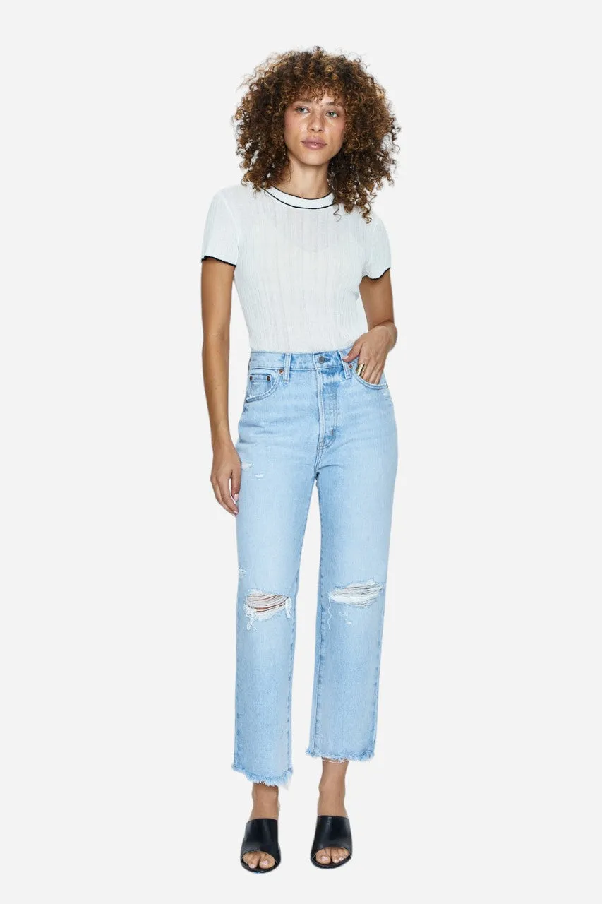 Pistola Cassie Crop High-Rise Straight Jeans in Daytrip Distressed