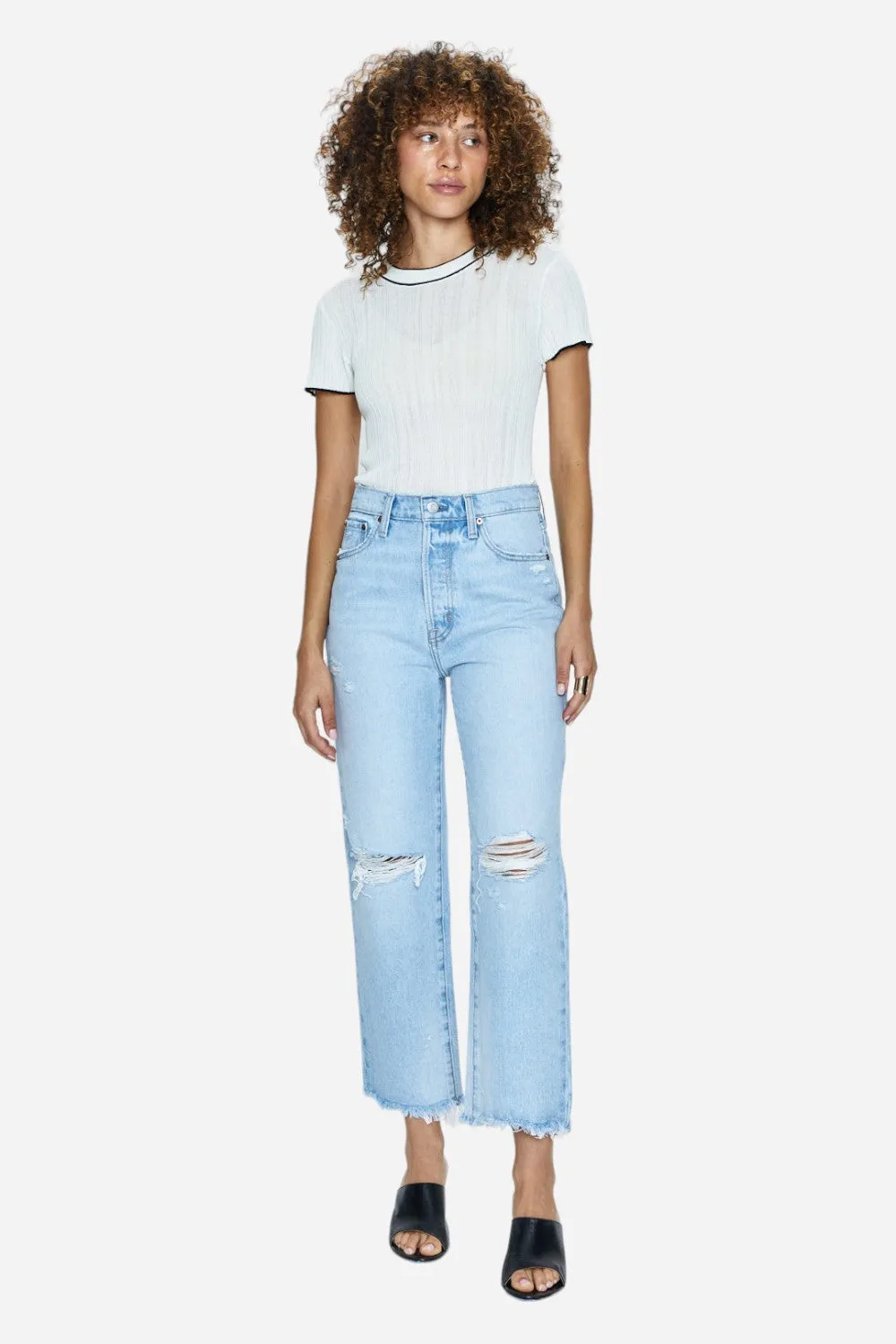 Pistola Cassie Crop High-Rise Straight Jeans in Daytrip Distressed