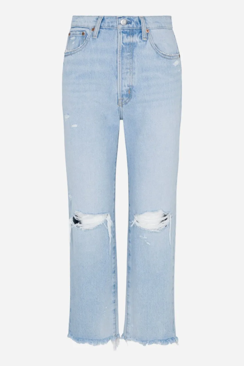 Pistola Cassie Crop High-Rise Straight Jeans in Daytrip Distressed