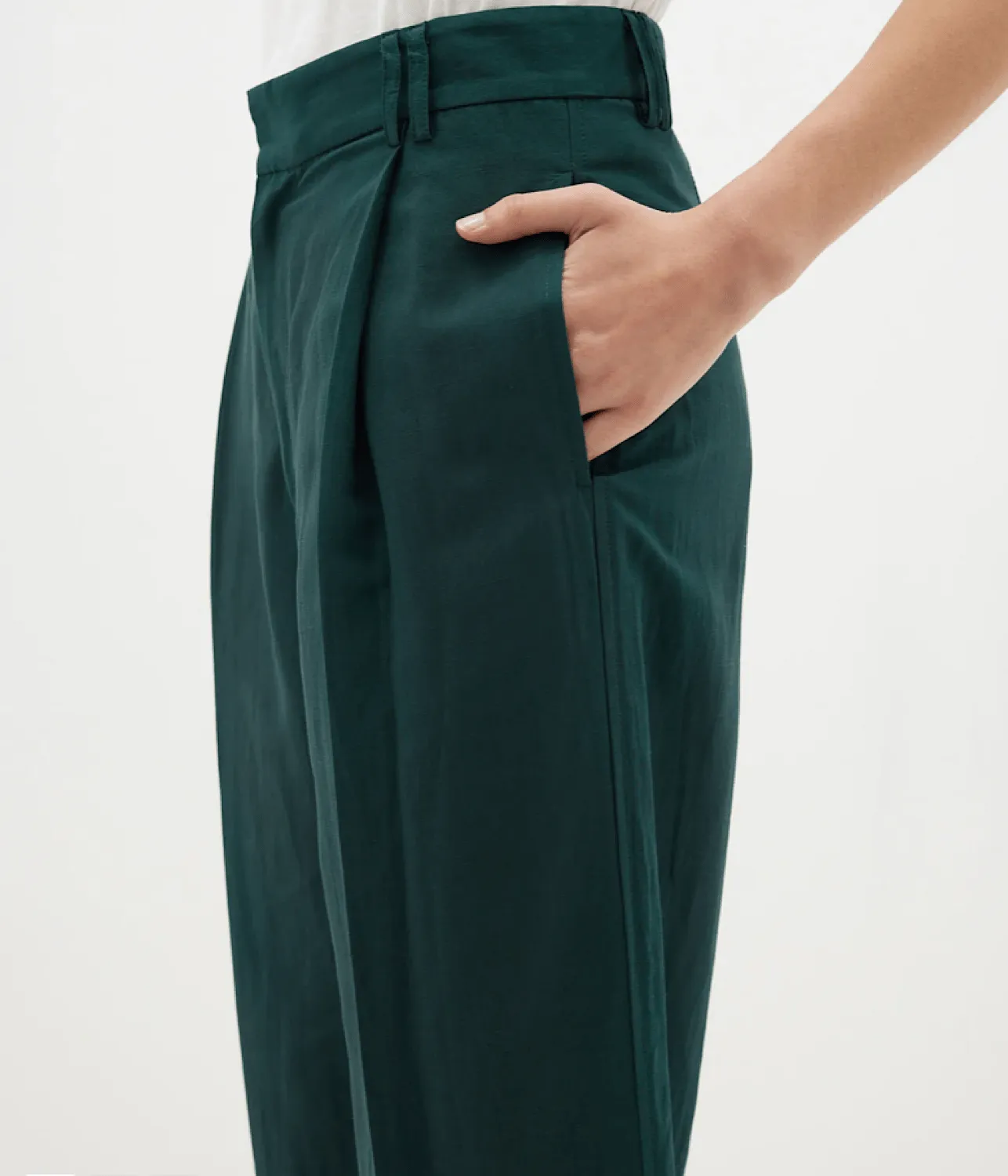 PLEAT FRONT LINEN PANT- MALACHITE