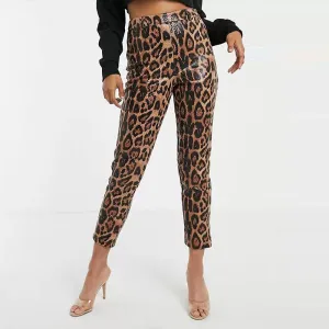 PU Leather Leopard Print Pencil Pants