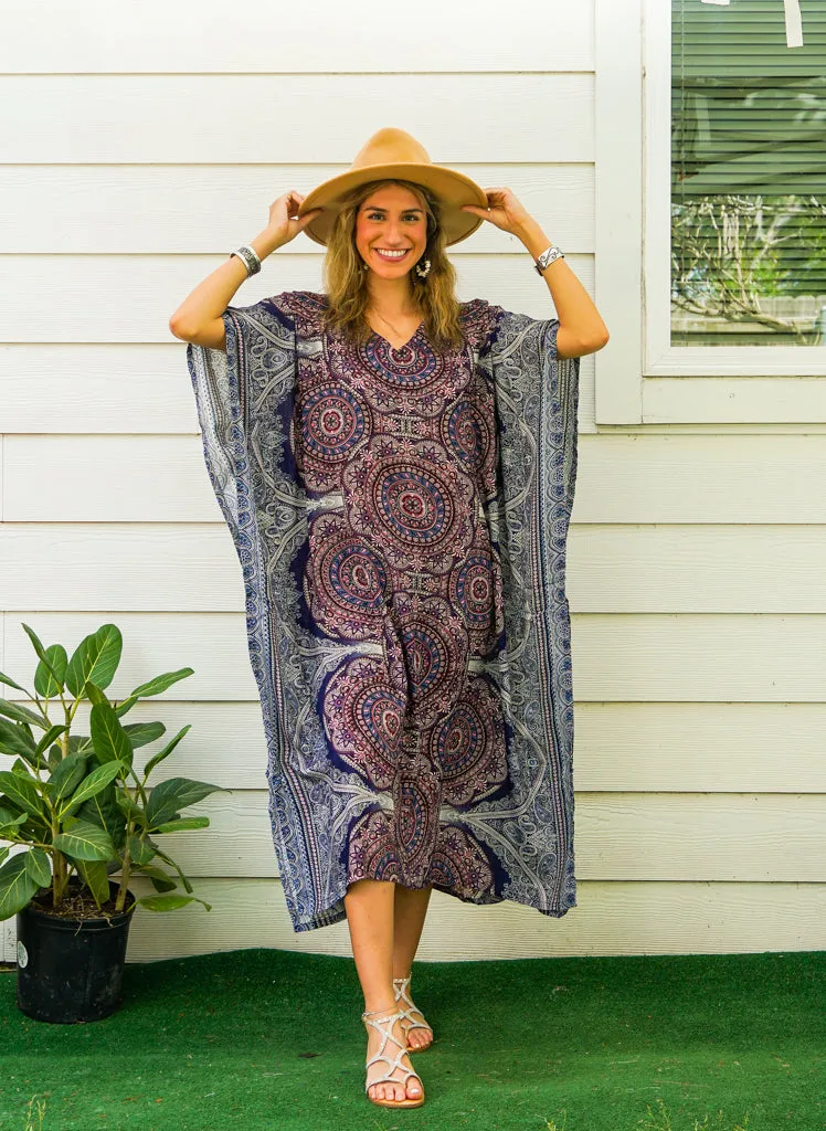 Purple Lavender Mandala Kimono Kaftan Dress