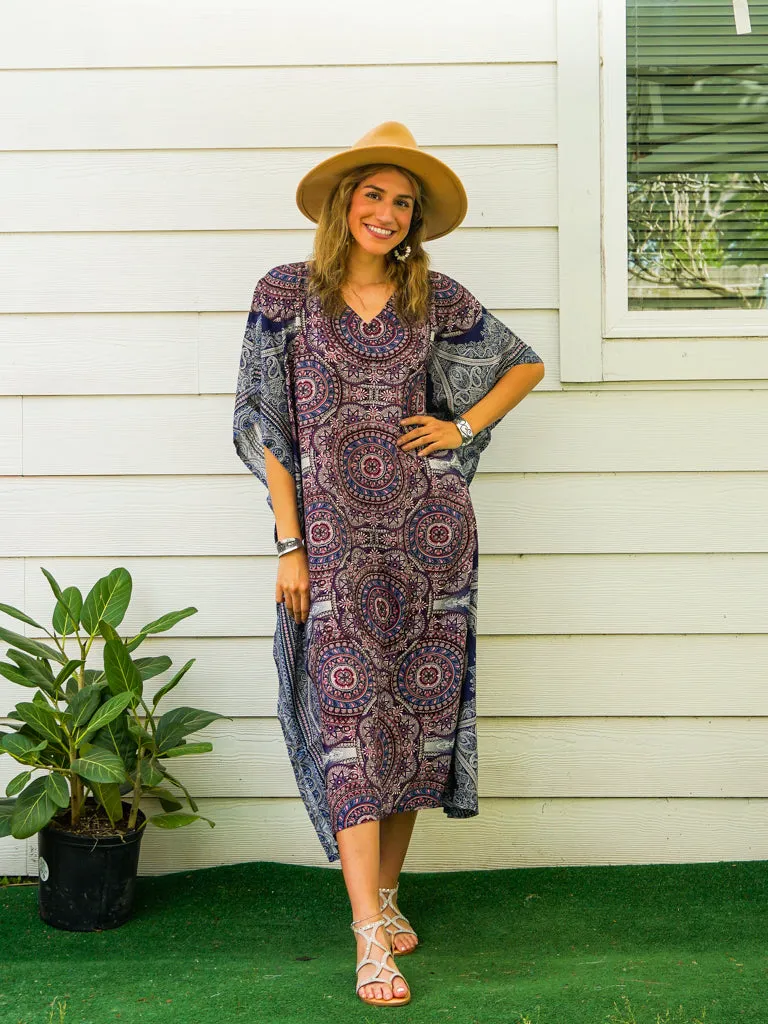 Purple Lavender Mandala Kimono Kaftan Dress