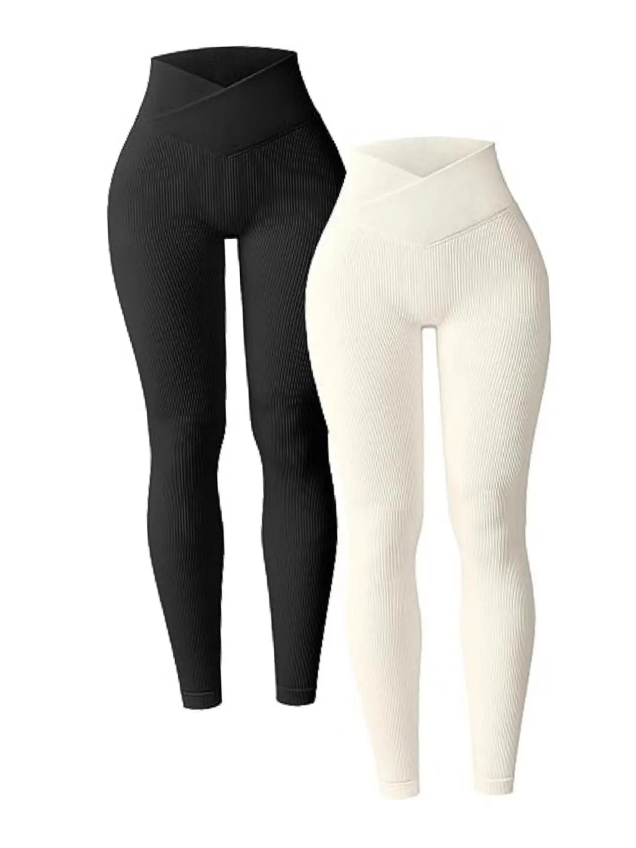 Rib High Waist Cross Sports Bottoming Casual Trousers