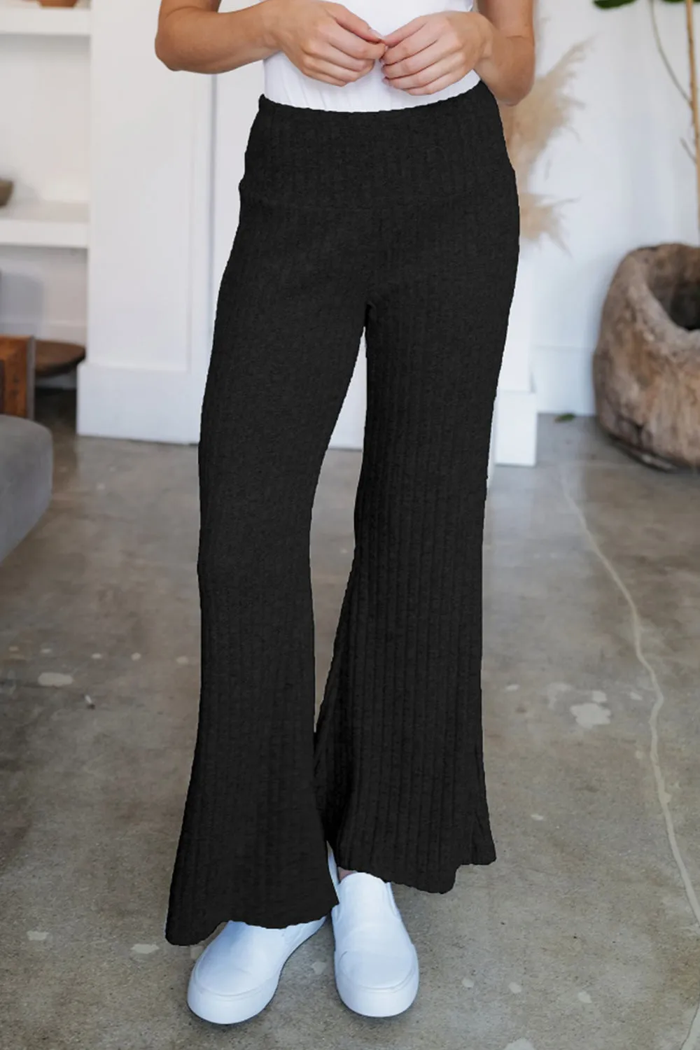 Ribbed High Waist Flare Pants