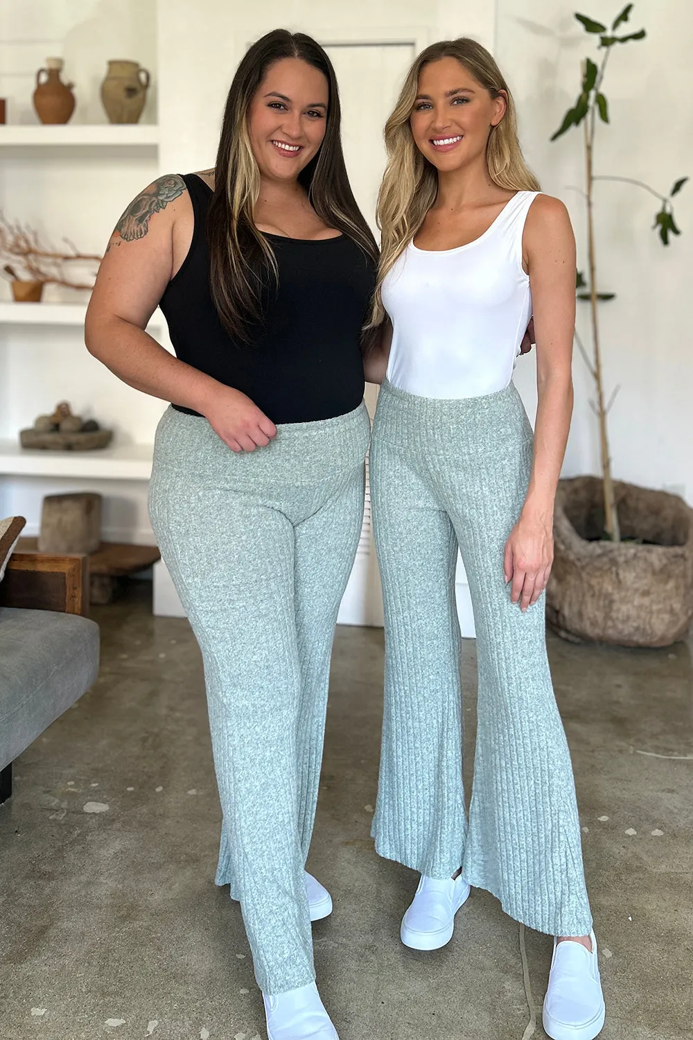 Ribbed High Waist Flare Pants