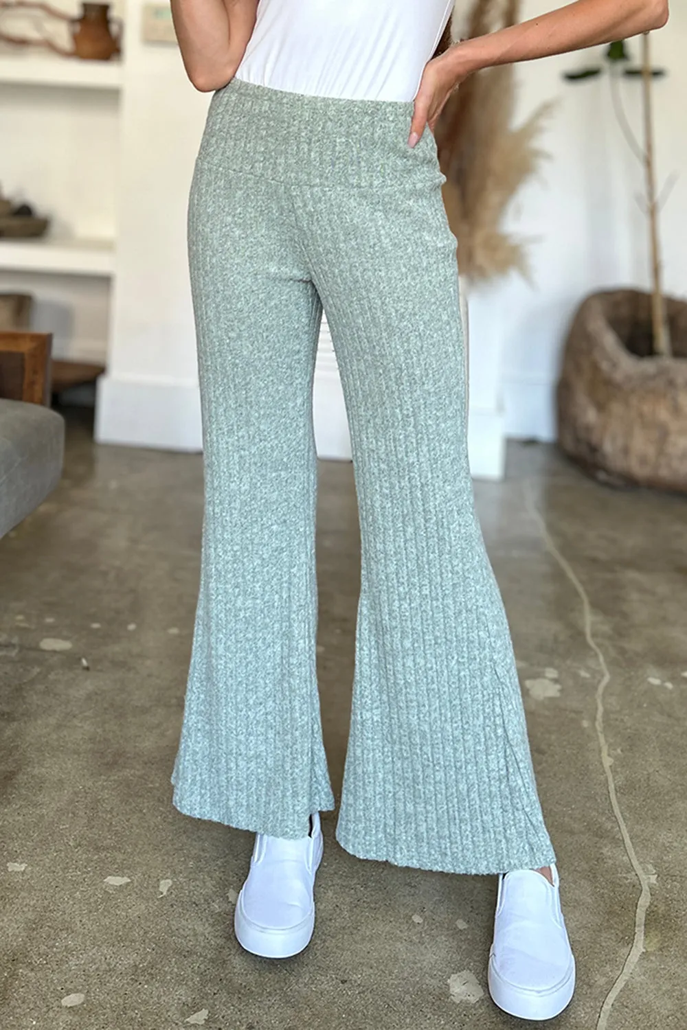 Ribbed High Waist Flare Pants