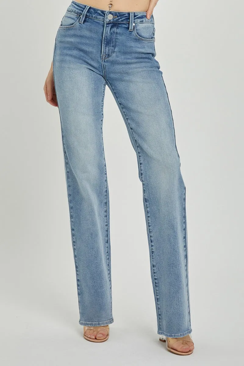 Risen Jeans- Mid Rise Long Straight Jeans - RDP5509