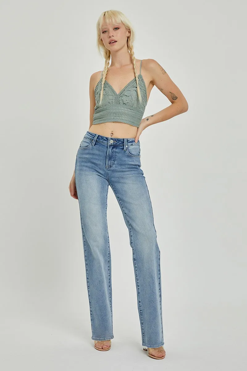 Risen Jeans- Mid Rise Long Straight Jeans - RDP5509