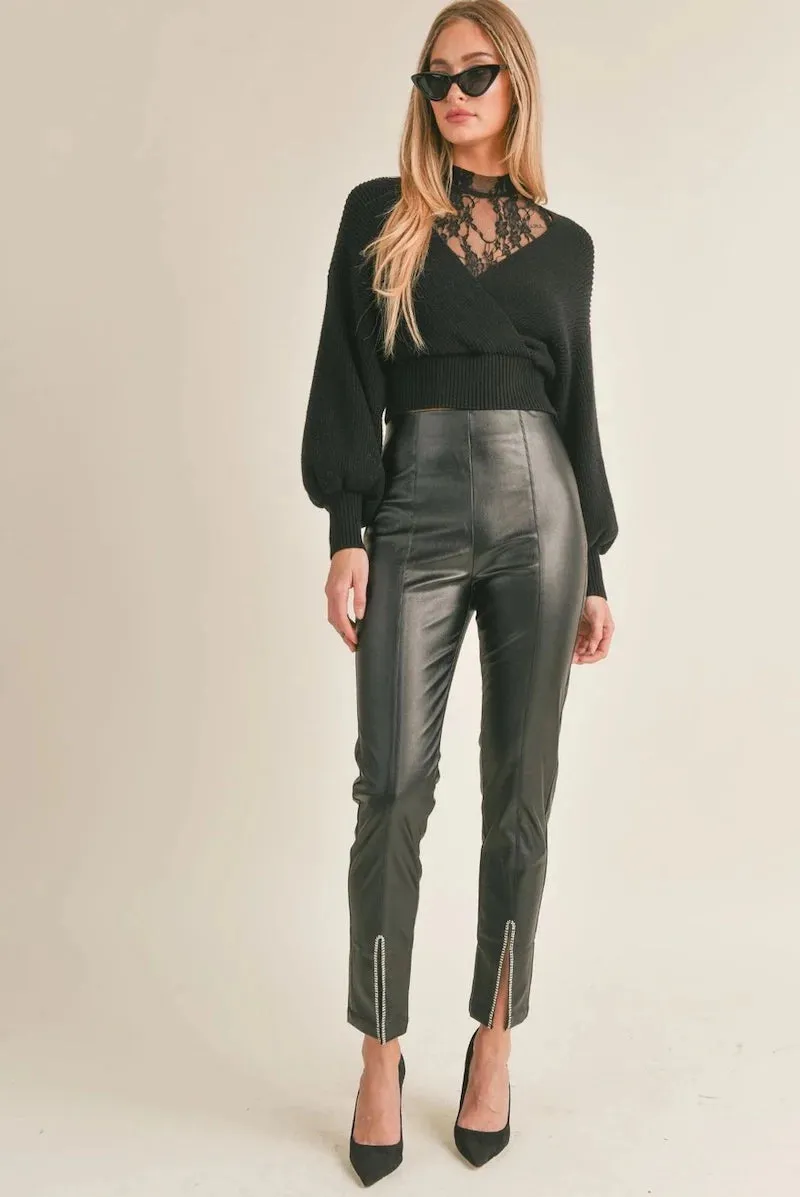 Sage The Label - Night Owl Embellished Front Slit VGN Leather Pants