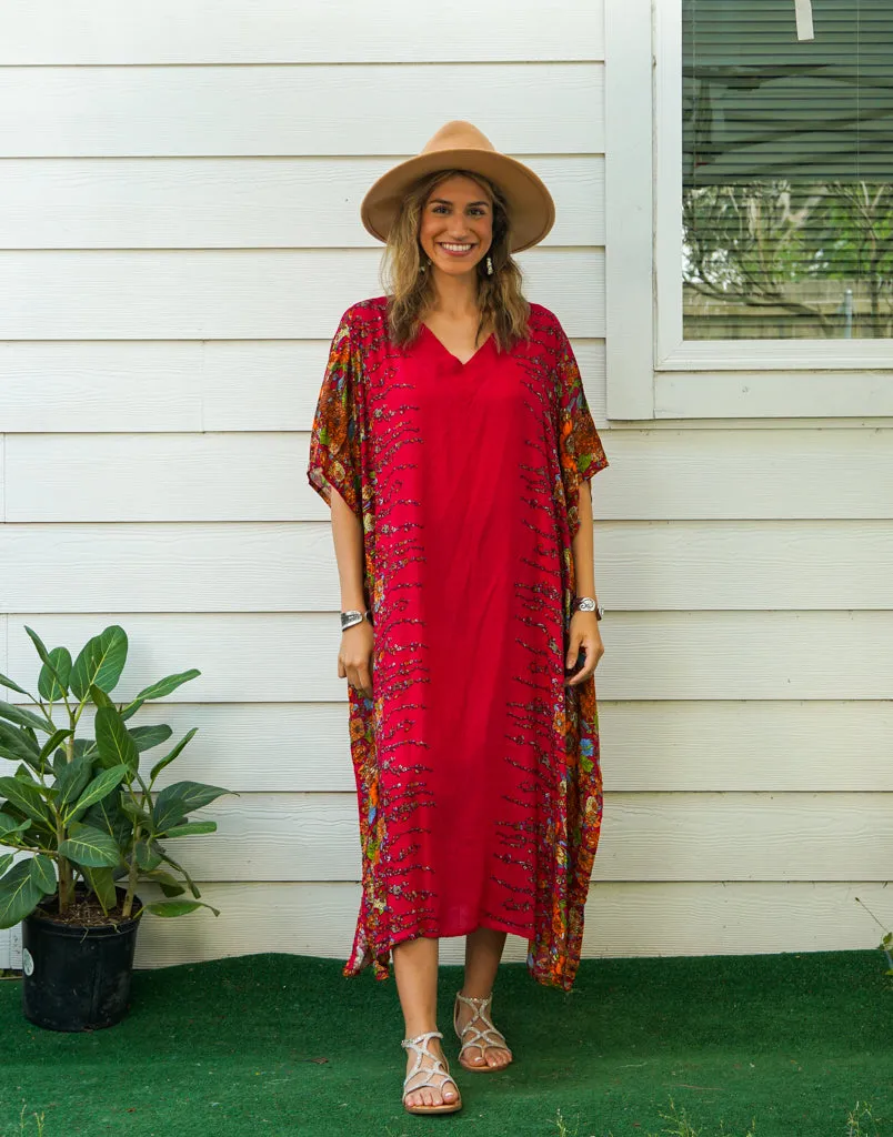 Scarlet Bloom Kimono Kaftan Dress