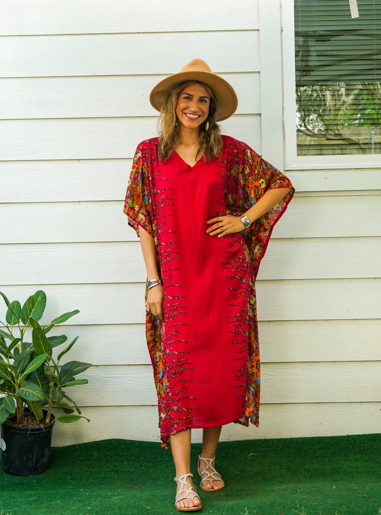 Scarlet Bloom Kimono Kaftan Dress