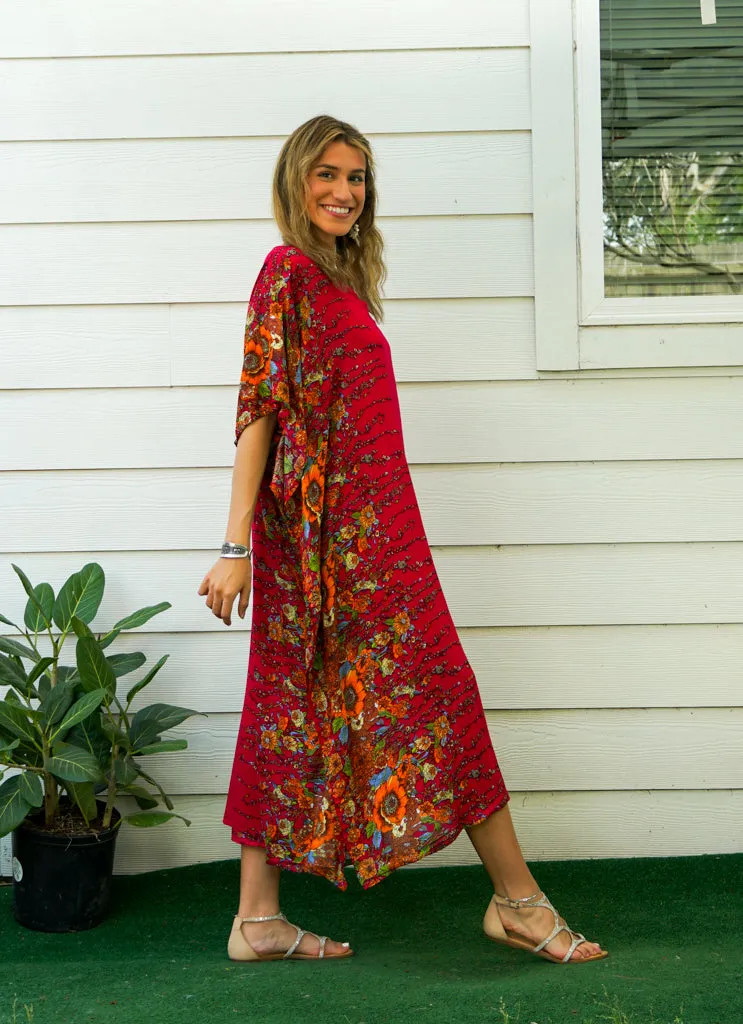 Scarlet Bloom Kimono Kaftan Dress