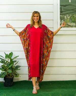 Scarlet Bloom Kimono Kaftan Dress