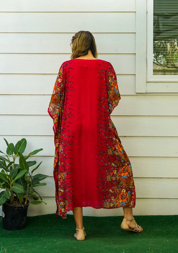 Scarlet Bloom Kimono Kaftan Dress