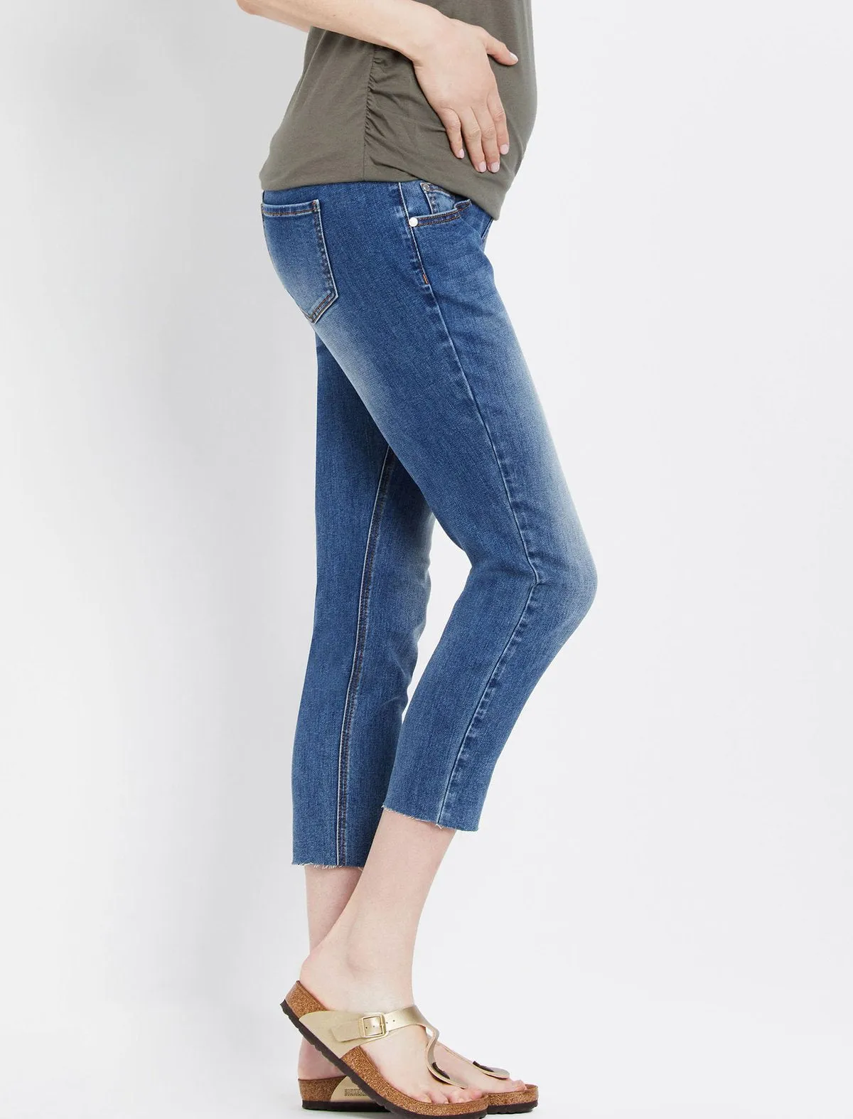 Secret Fit Belly Skinny Leg Maternity Crop Jeans in Medium Avalanche