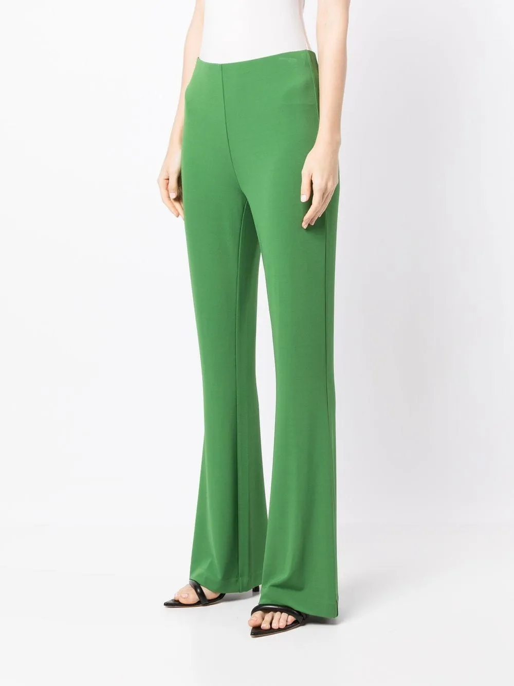 SERPENTINE FLARED HIGH-WAIST TROUSERS LEA GRN