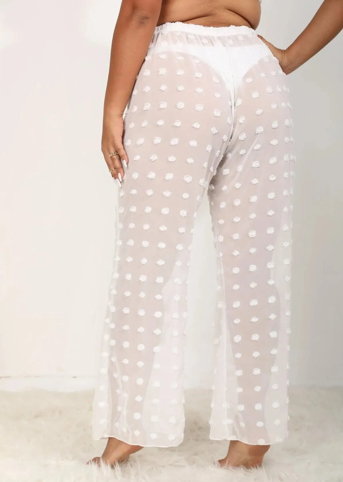 Sheer Polka Dot Wide Pants