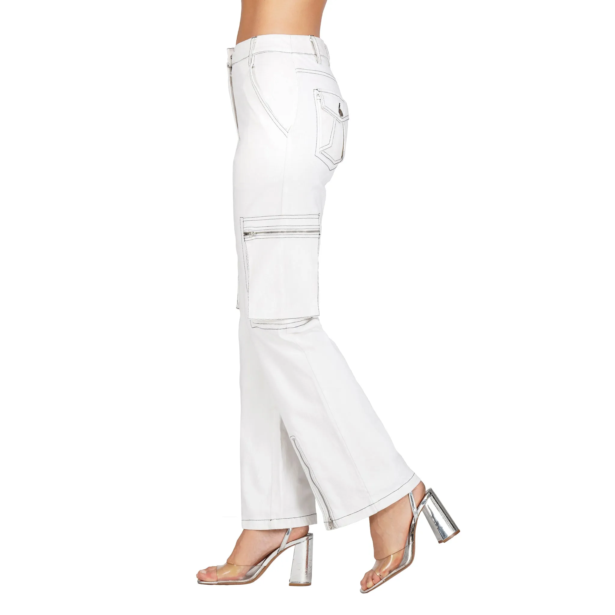 SLAY. Women's White Denim Cargo Jeans