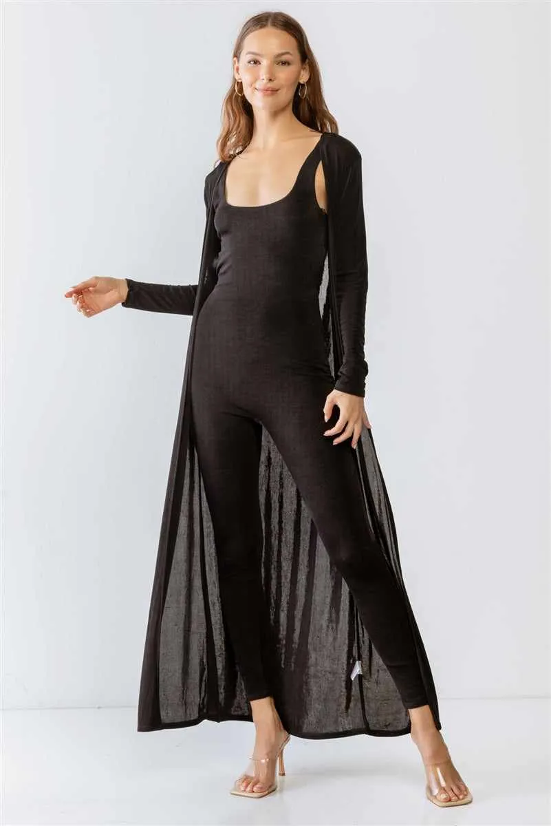 Slim Fit Jumpsuit & Long Sleeve Cardigan Set