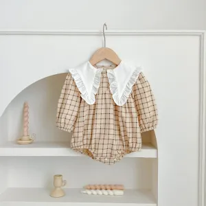 Soft Gingham Romper With Contrasted Collar