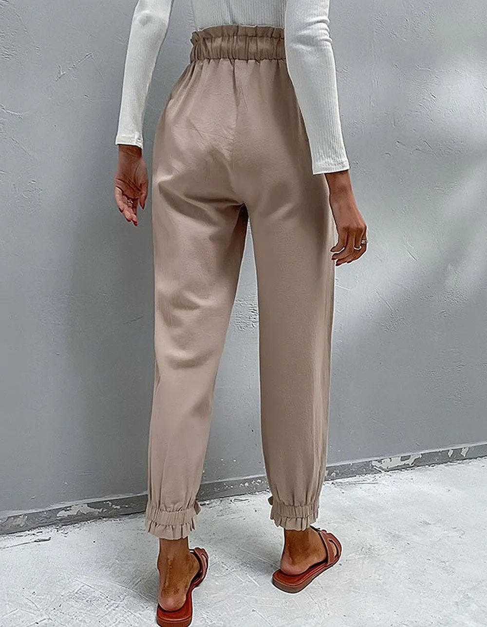 Solid-color Cotton and Linen High Waist Pencil Pants