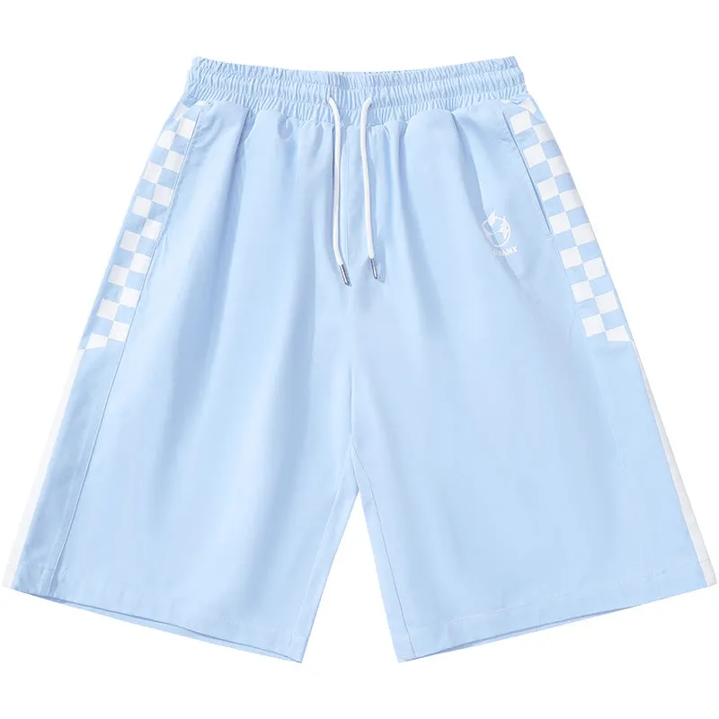 Sports Style Contrast Color Checkerboard Print Shorts