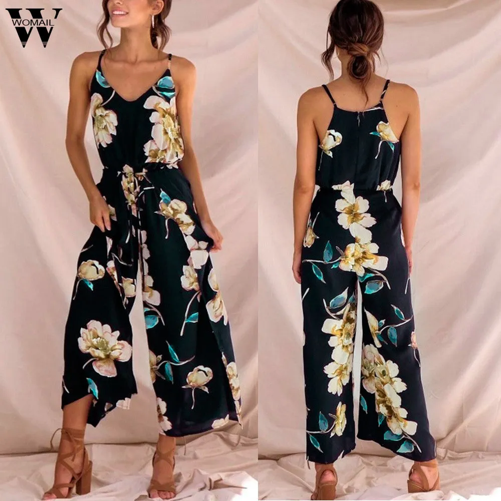 Strappy Floral Sling Long Trouser Playsuits Jumpsuit Rompers